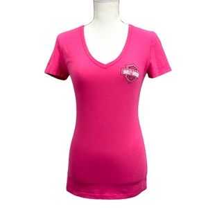 HARLEY-DAVIDSON Pink V-Neck Short Sleeve Women’s Tee Shirt Size Small